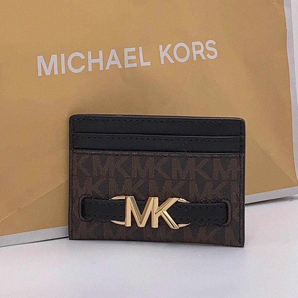 MICHAEL KORS Reed Large Card Holder Case Wallet Brown /Black MK NWT - Picture 1 of 9